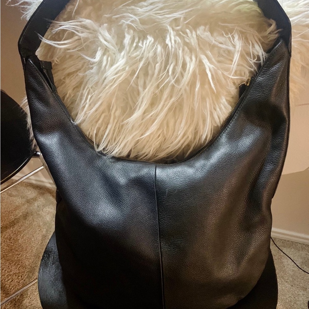 Halston Heritage Black Leather Hobo Bag with Slouchy Design
